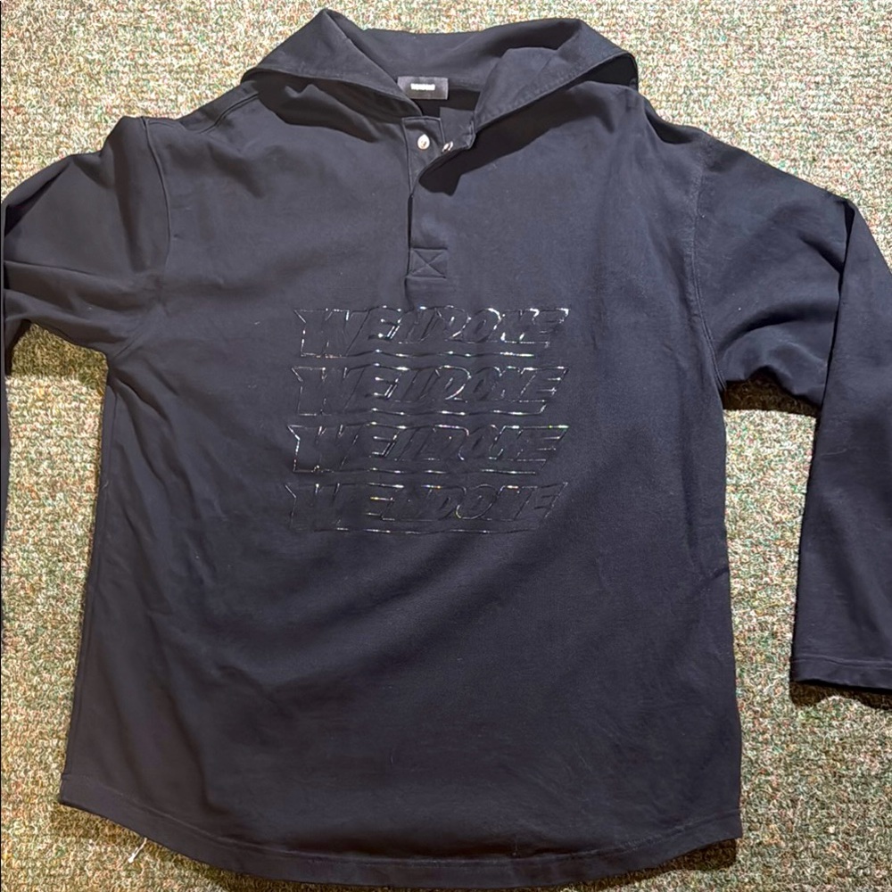 We11done Black Cotton Contrast Henley